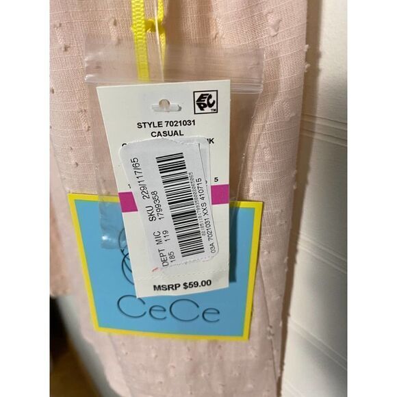 Cece Blush Pink Embroidered Short Wide Sleeve Keyhole Blouse Womens Size XXS NWT - Picture 5 of 12